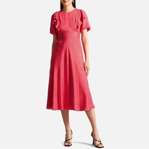 Ted Baker London Mayyia Puff Sleeve Ruffle Midi Dress - Picture 1 of 8